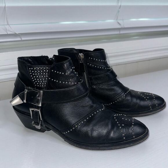 Anine Bing Bianca Leather Boots/Booties Black Silver Gunmetal Studs Size US 6 - Picture 2 of 11